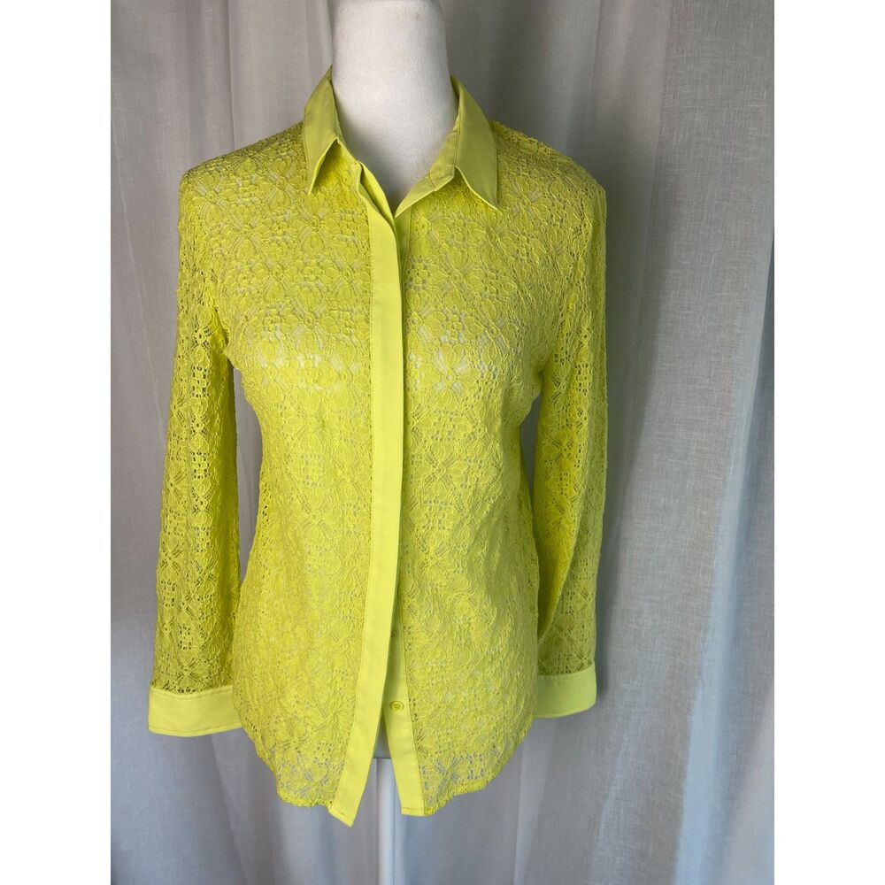 Ipekyol Neon Yellow Lace Button-Up Blouse, US 8